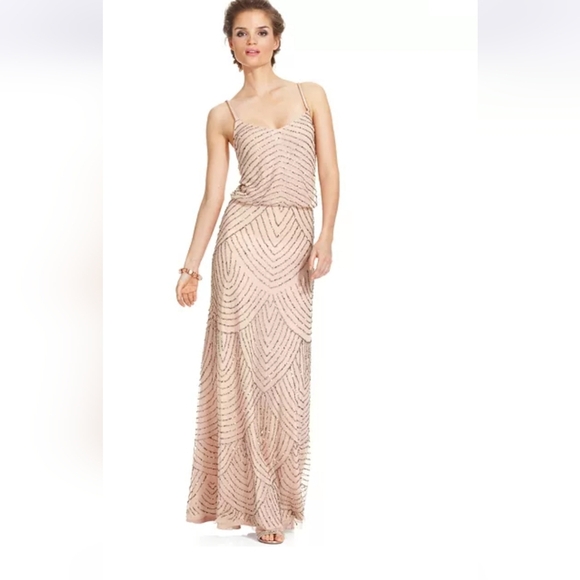 Adrianna Papell Beaded Art Deco Blouson Floor Length Gown Size 14 - Picture 1 of 14